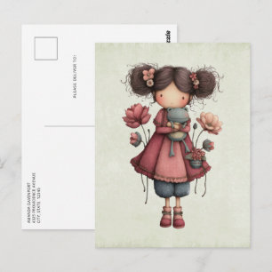 Meisje met een kikkerpop Schattig Whimsical Briefkaart