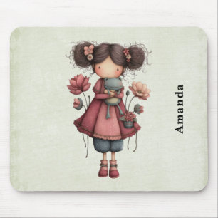 Meisje met een kikkerpop Schattig Whimsical Muismat