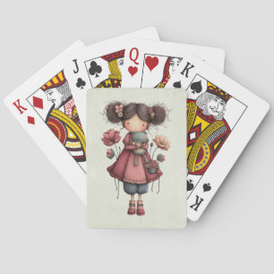 Meisje met een kikkerpop Schattig Whimsical Pokerkaarten