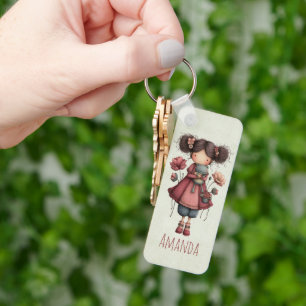 Meisje met een kikkerpop Schattig Whimsical Sleutelhanger