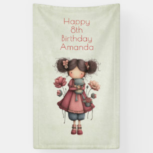 Meisje met een kikkerpop Schattig Whimsical Verjaa Spandoek