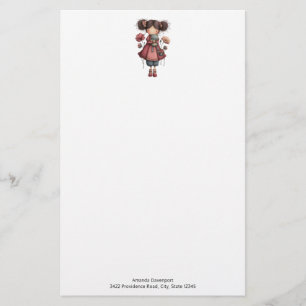 Meisje met een kikkerpop Schattig Whimsisch Briefpapier