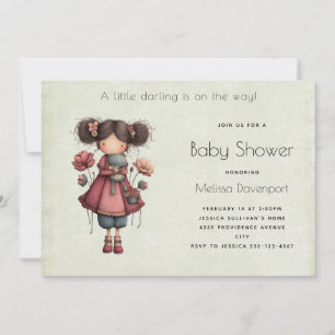 Meisje met een kikkerpop Schattige Gril Baby Showe Kaart