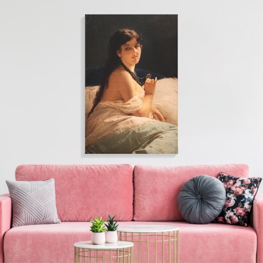 Meisje met een medaillon (door Gerolamo Induno) Canvas Afdruk (Insitu (Woonkamer))