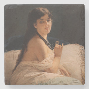 Meisje met een medaillon (door Gerolamo Induno) Stenen Onderzetter
