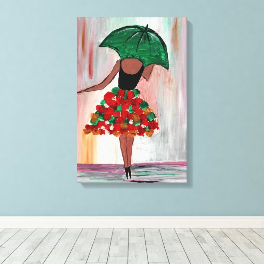 Meisje met een paraplu canvas afdruk (Insitu (Houten vloer))