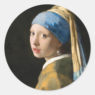 Meisje met een parel van Johannes Vermeer Ronde Sticker