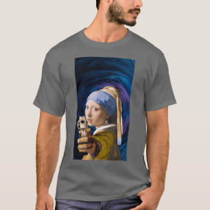 Meisje met een parelaar t-shirt