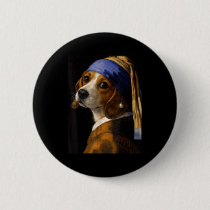 Meisje met een pareloorhangende beagle grappige ho ronde button 5,7 cm