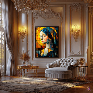 Meisje met een Pearl Earring Glas in lood Mozaïek Canvas Afdruk