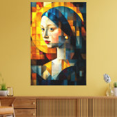 Meisje met een Pearl Earring Glas in lood Mozaïek Canvas Afdruk (Insitu (Woonkamer))
