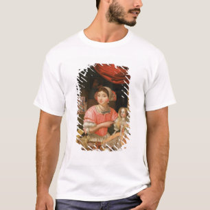 Meisje met een pop in het binnenland t-shirt
