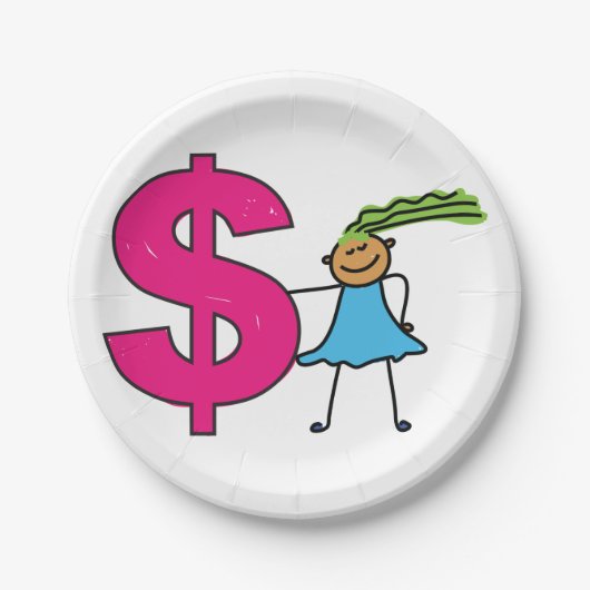 Meisje met een poppenbord papieren bordje (Voorkant)