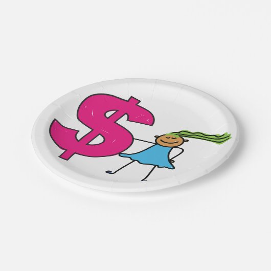 Meisje met een poppenbord papieren bordje (Gekanteld)