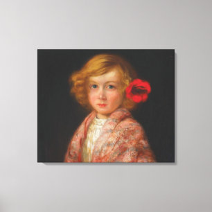 Meisje met een rode bloem in haar haar canvas afdruk