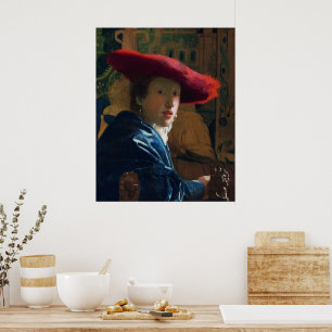Meisje met een rood Pet, beroemd schilderij Poster