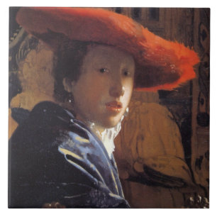 Meisje met een rood Pet, c.1665 (olie op het panee Tegeltje