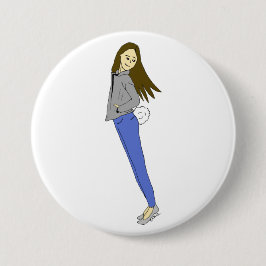 meisje met een staart ronde button 7,6 cm