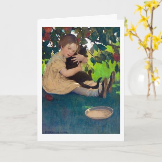 Meisje met een zwarte kat, Jessie Willcox Smith Kaart (Gele Bloem)