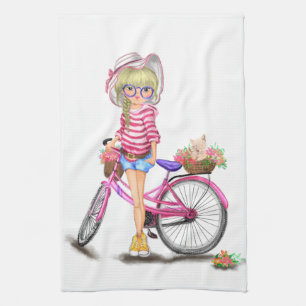 Meisje met Fiets Keukenhanddoek