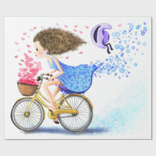 Meisje met fiets romantisch inpakpapier
