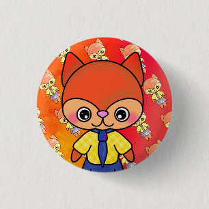meisje met fluffy vos in de kotterdam ronde button 3,2 cm