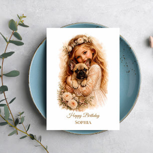 Meisje met Franse Bulldog Puppy Kaart
