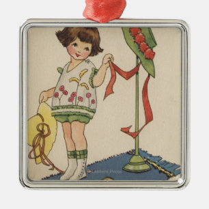 Meisje met geel Pet en griet Metalen Ornament