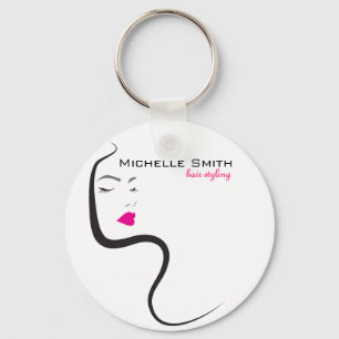 Meisje met gegolfd haar Hairstyling-brandpictogram Sleutelhanger