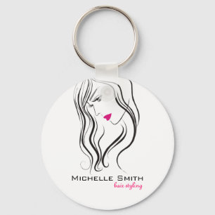 Meisje met gegolfd haar Hairstyling-brandpictogram Sleutelhanger