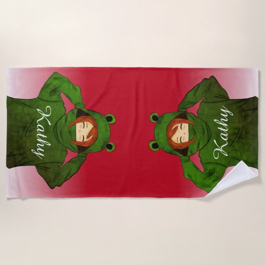 Meisje met groene kikkerviscooppen Aangepaste naam Strandlaken (Voorkant)