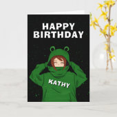 Meisje met groene kikkervisjes kaart (Gele Bloem)