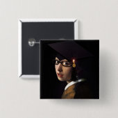 Meisje met het Afstuderen Pet (Pareloorring) Vierkante Button 5,1 Cm (Voorkant /achterkant)