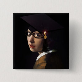 Meisje met het Afstuderen Pet (Pareloorring) Vierkante Button 5,1 Cm