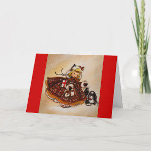 Meisje met het Puppy van Kerstmis Feestdagen Kaart