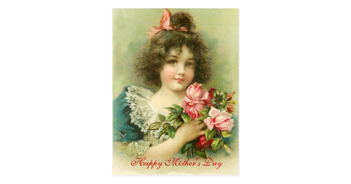 Meisje met het Roze Moederdag van Rozen Briefkaart | Zazzle.be