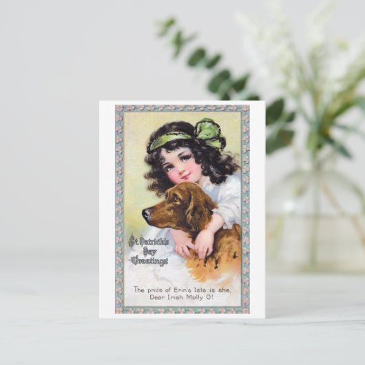 Meisje met Irish Setter Dog, Saint Patrick's Day Briefkaart (Staand voorkant)