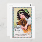 Meisje met Irish Setter Dog, Saint Patrick's Day Briefkaart (Voorkant / Achterkant)
