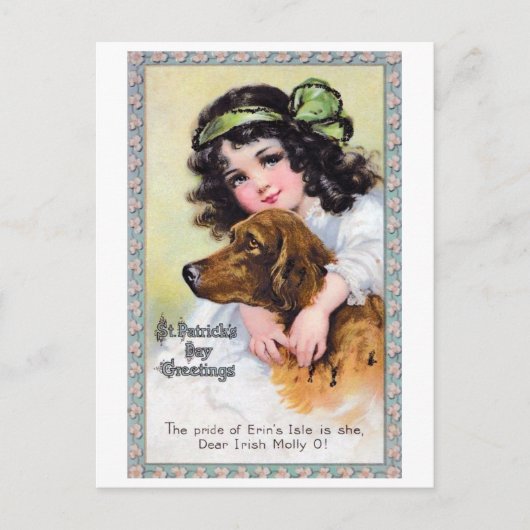 Meisje met Irish Setter Dog, Saint Patrick's Day Briefkaart (Voorkant)
