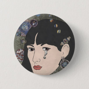 Meisje met kaleidoscoop ogen ronde button 5,7 cm