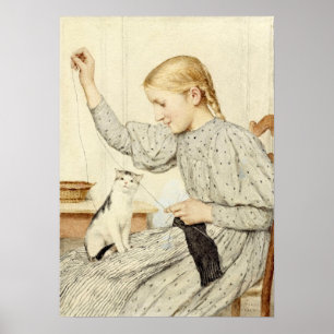 Meisje met kat, Albert Anker Poster