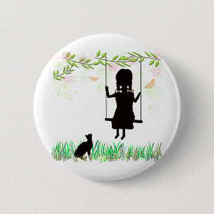 Meisje met kat ronde button 5,7 cm