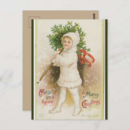 meisje met kerstboom briefkaart (Voorkant / Achterkant)