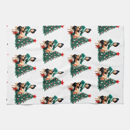  meisje met kerstboom theedoek (Horizontaal)