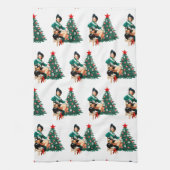  meisje met kerstboom theedoek (Verticaal)