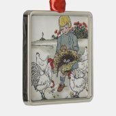 meisje met kippen, E is een ei Metalen Ornament (Rechts)