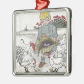 meisje met kippen, E is een ei Metalen Ornament (Links)