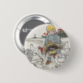 meisje met kippen, E is een ei Ronde Button 5,7 Cm (Voorkant /achterkant)
