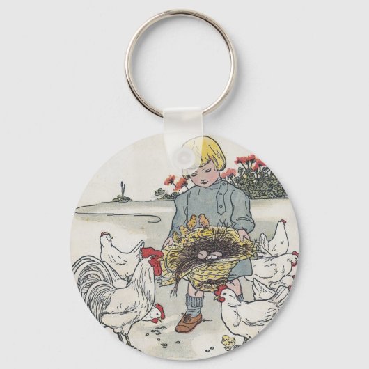  meisje met kippen, E is een ei Sleutelhanger (Voorkant)
