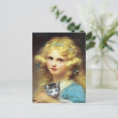 Meisje met kitten:  schilderij van E. Cabane Briefkaart (Staand voorkant)